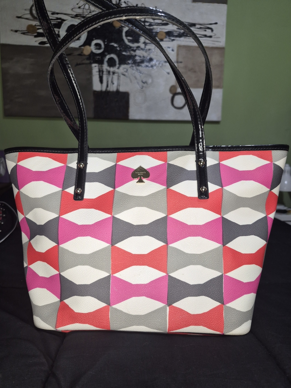 Kate Spade Geometric Pink Multi Pu Leather Large Tote